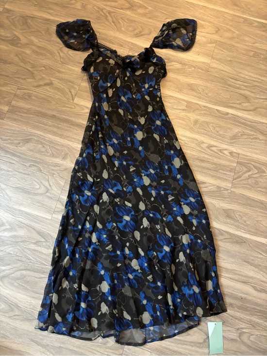 Nasty Gal Dresses & Skirts - Nasty Gal Black Midi Dress with Blue & Gray Floral Print